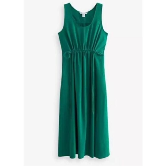 Athleta Emerald Green Echo Midi Dress Size Medium Ruched Waist Maxi Tank - Picture 1 of 13